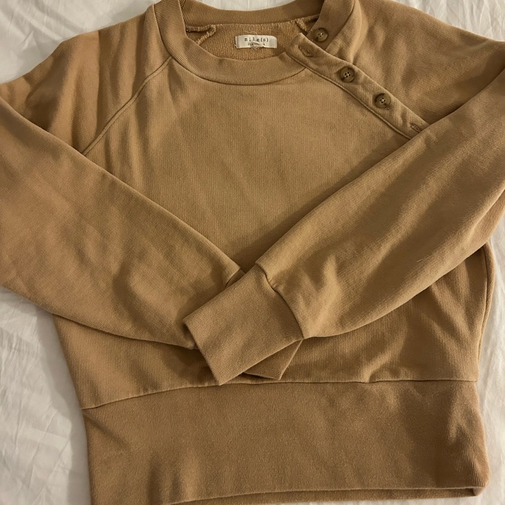 Madewell Camel fitted button neck sweatshirt